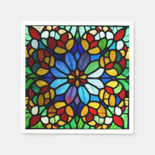 Exquisite Floral Stained Glass Elegance Napkin