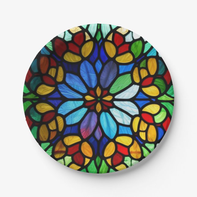 Exquisite Floral Stained Glass Elegance Paper Plate (Front)