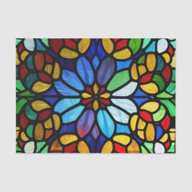 Exquisite Floral Stained Glass Elegance Tissue Paper (Front)