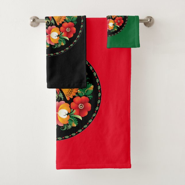 Exquisite Folk Art Birds Flowers Beautiful Decor Bath Towel Set (Insitu)