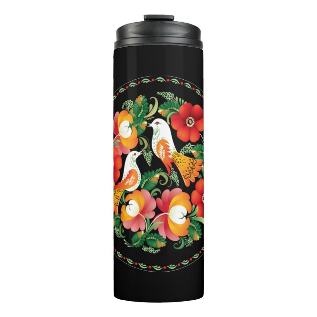 Exquisite Folk Art Birds Flowers Beautiful Decor Thermal Tumbler (Front)