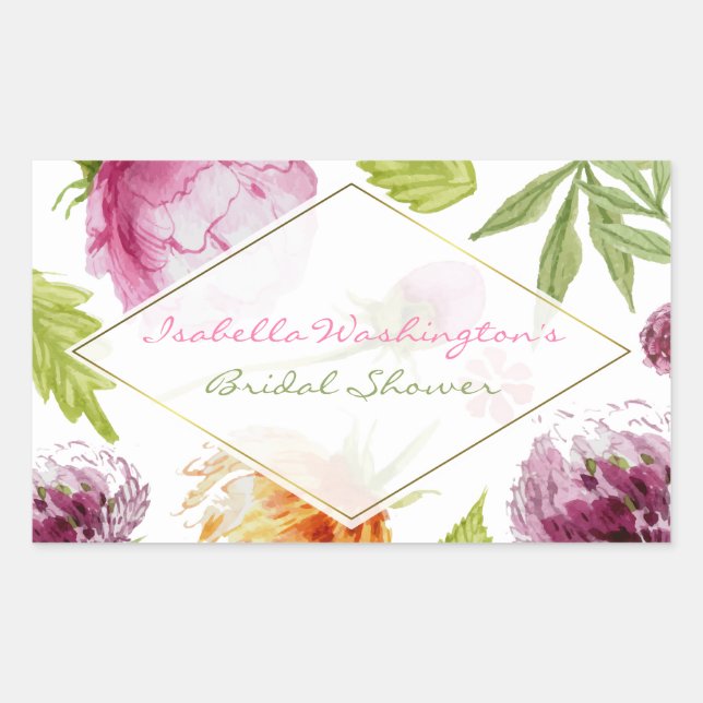 Exquisite Gold Framed Watercolor Bridal Shower Sticker (Front)
