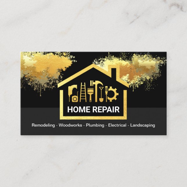 Exquisite Gold Home Paint Splatter Business Card (Front)