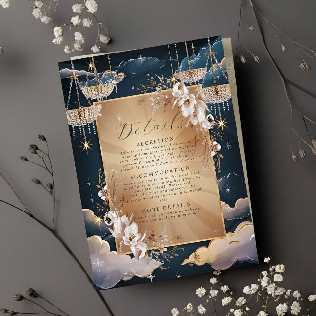 Exquisite Golden Chandelier Floral Wedding Enclosure Card (Creator Uploaded)