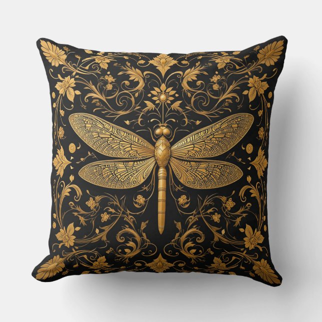 Exquisite Golden Dragonfly for Home & Sofa Styling Throw Pillow (Front)