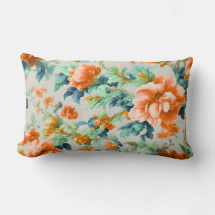 Exquisite Golden Flowers and Blue, Green Leaves Lumbar Pillow