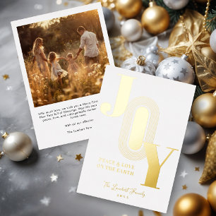 Exquisite Golden Modern JOY Metallic Christmas Foil Holiday Card