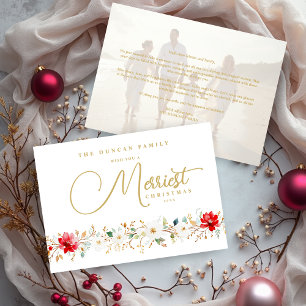 Exquisite Graceful Christmas Floral Border Photo Holiday Card