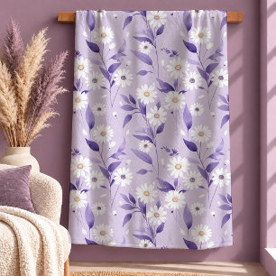 Exquisite Graceful White Daisy Dusty Purple Art Sherpa Blanket