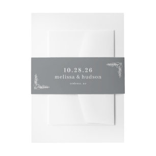 Exquisite Gray Calligraphy With Florals Invitation Belly Band