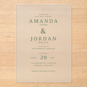 Exquisite Green Calligraphy Acrylic Invitations