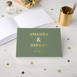 Exquisite Green Calligraphy Guest Book