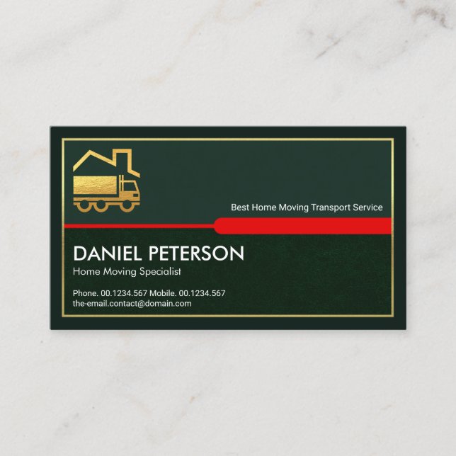 Exquisite Green Layers Gold Frame Home Moving Business Card (Front)