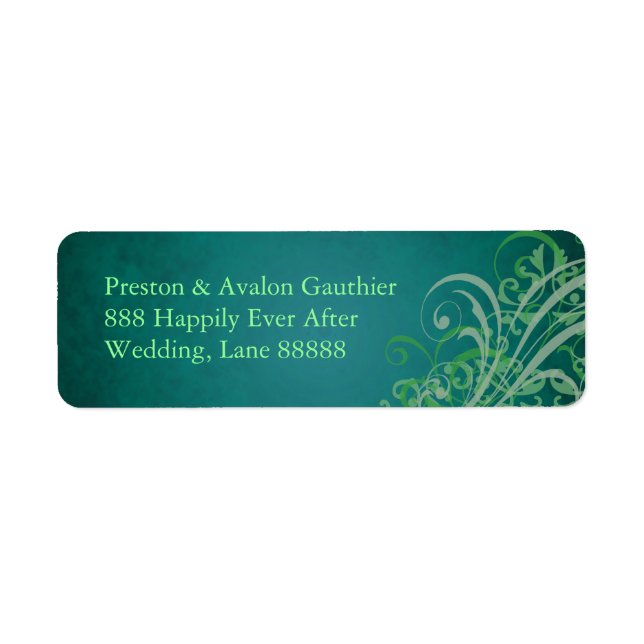 Exquisite Green Scroll Teal Wedding Address Label (Front)