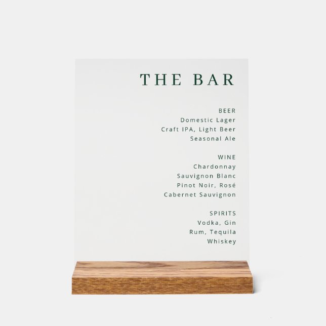 Exquisite Green Text Bar Menu Acrylic Sign (Front)