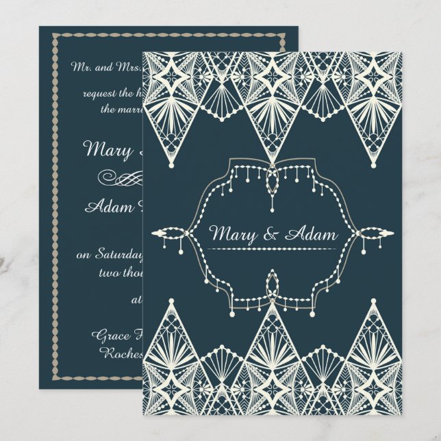 Exquisite Lace Art Deco Style Wedding Invitation (Front/Back)