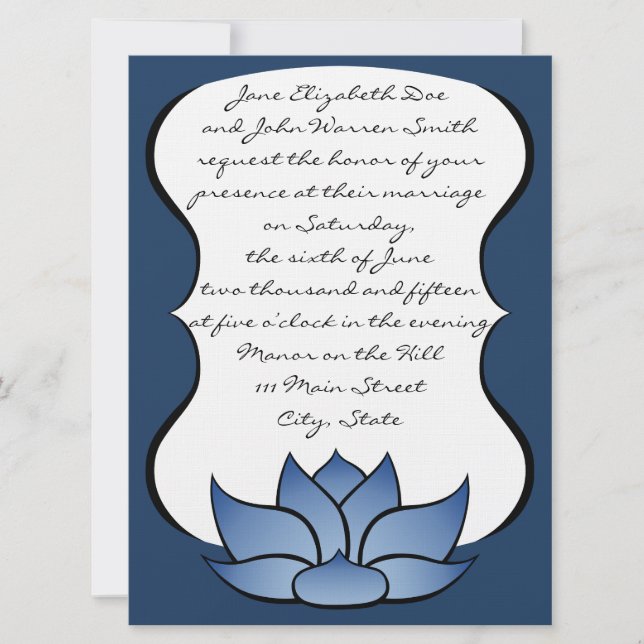 Exquisite Lotus in Blue Wedding Invitation (Front)