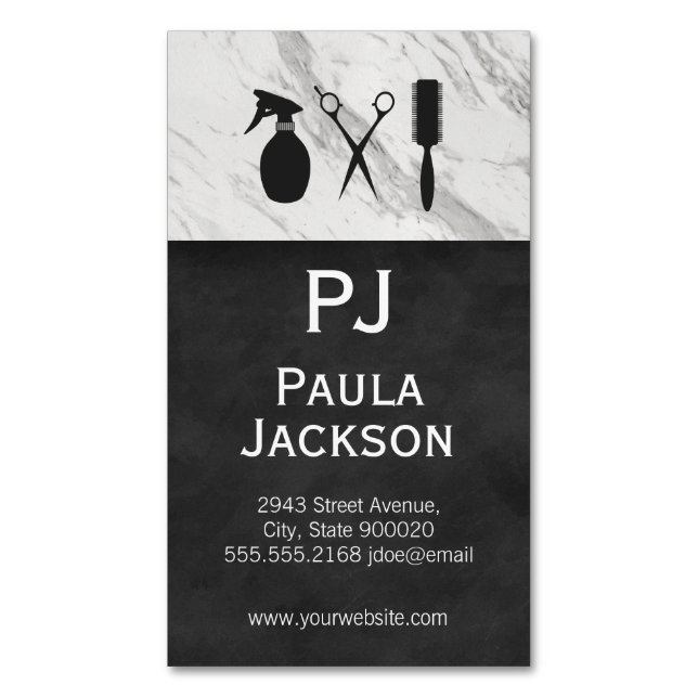 Exquisite Lux Texture Monogram and Marble Trim Magnetic Business Card (Front Vertical)