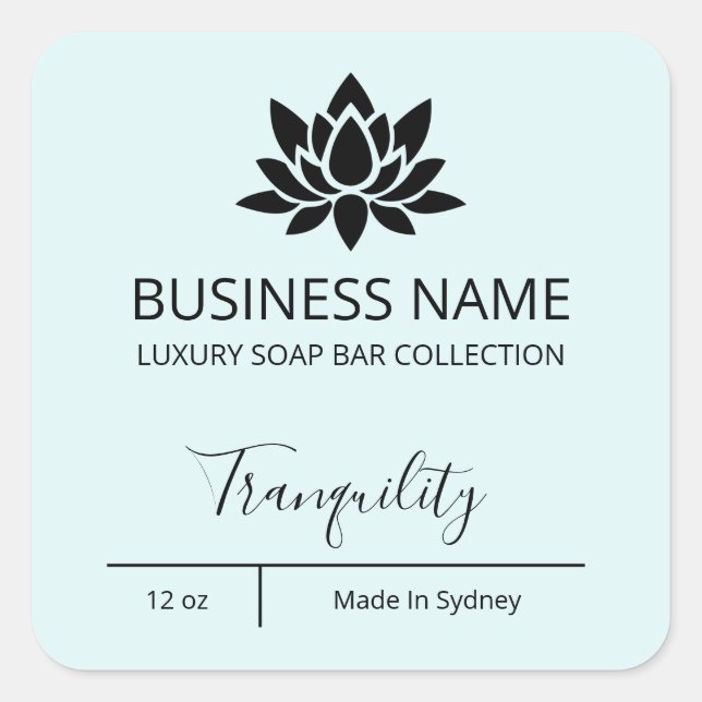 Exquisite Luxury Lotus Pastel Blue Soap Bar Labels (Front)