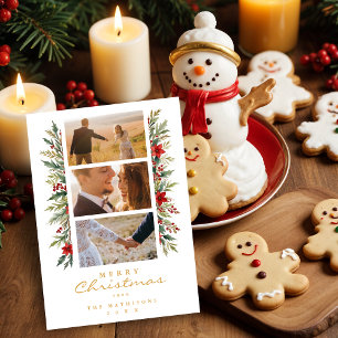 Exquisite Minimal Christmas Garland 3 Photos Frame Holiday Card