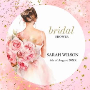 Exquisite Minimal  Wedding Bridal Shower  Classic Round Sticker