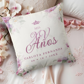 Exquisite Mis XV Años Spanish Floral Orchid Posies Throw Pillow