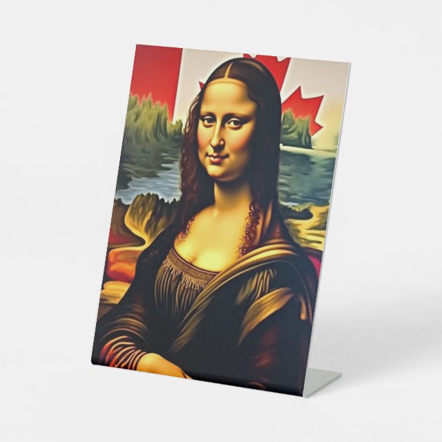 Exquisite Mona Lisa Painting – Timeless Masterpiec Pedestal Sign (Front)