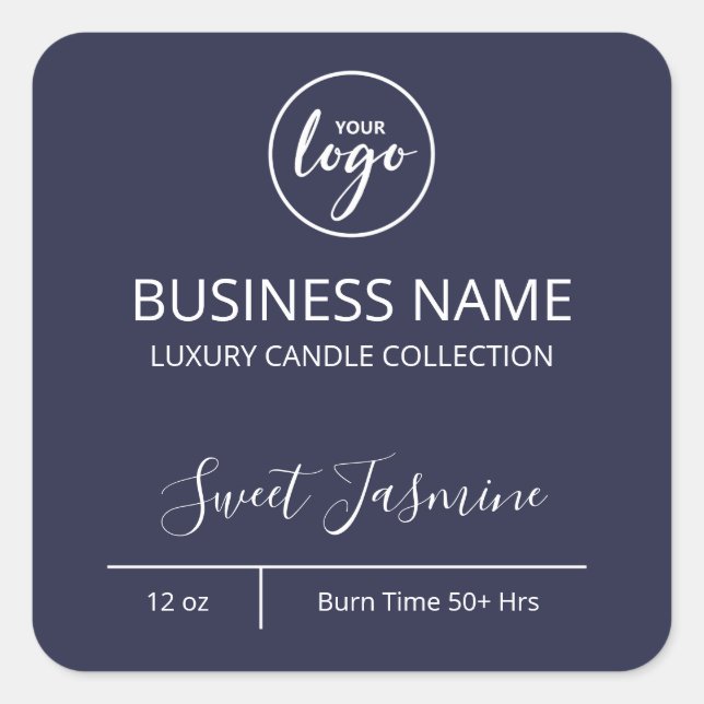 Exquisite Navy Blue Candle Logo Labels (Front)