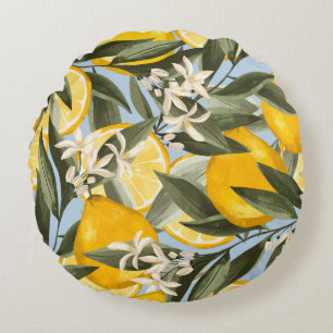 Exquisite pattern with yellow bergamot fruits, cit round pillow