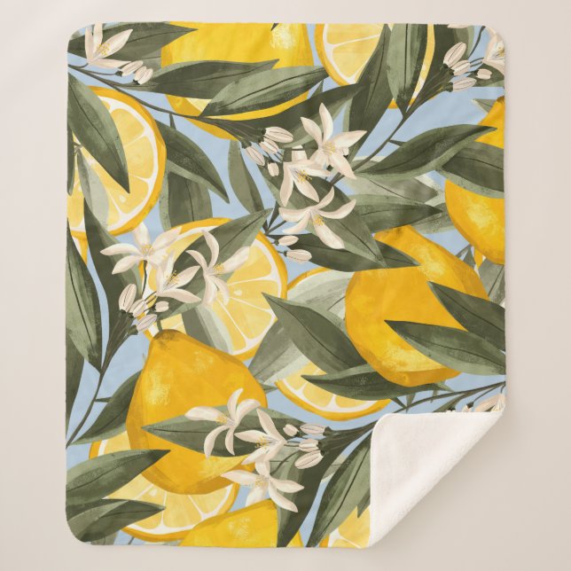 Exquisite pattern with yellow bergamot fruits, cit sherpa blanket (Front)
