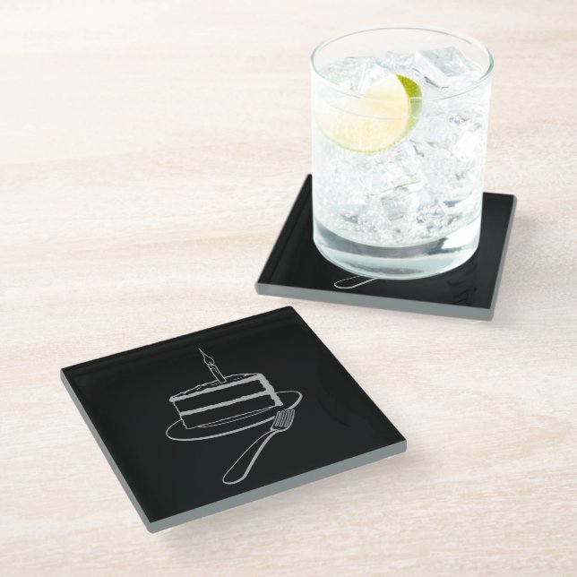 Exquisite Piece of Cake Design,  Birthday or Event Glass Coaster (Angled)