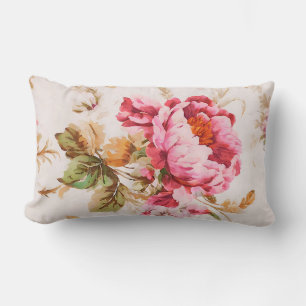 Exquisite Pink and Orange Flowers. Shabby Chic Lumbar Pillow