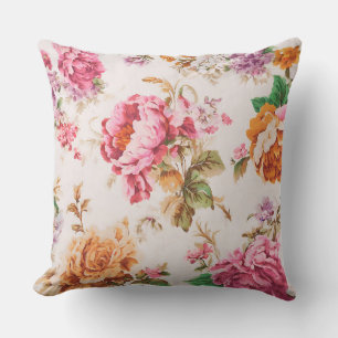 Exquisite Pink and Orange Flowers. Shabby Chic Outdoor Pillow