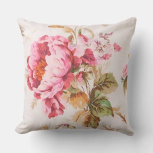 Exquisite Pink and Orange Flowers. Shabby Chic Outdoor Pillow