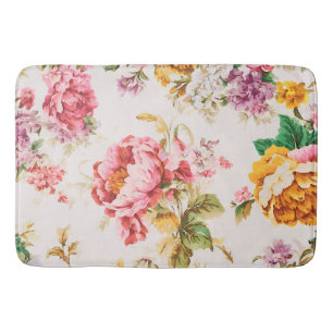 Exquisite Pink and Yellow Flowers. Shabby Chic Bath Mat
