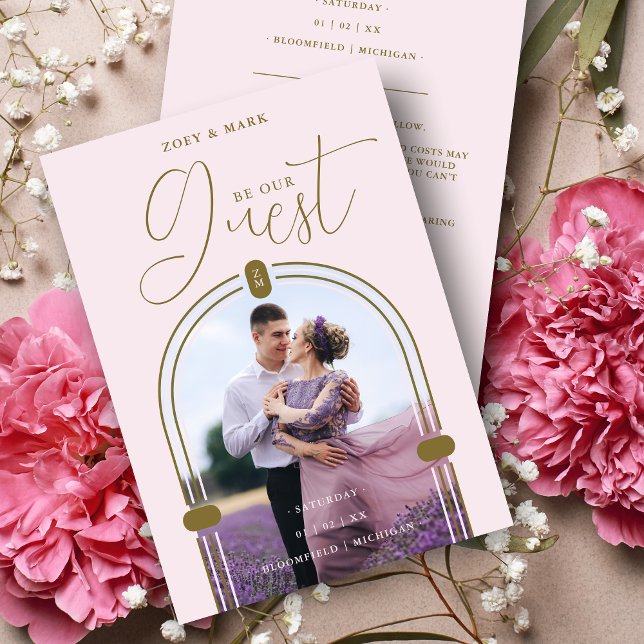 Exquisite Pink Arch Photo & Initials QR Code  Save The Date (Romantic Pink Arch Photo & Initials QR Code Save the Date Card with Envelope.)