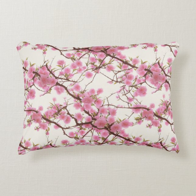 Exquisite Pink Cherry Blossoms Florals  Accent Pillow (Front)