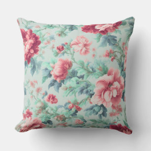 Exquisite Pink Claret Flowers, Green Blue Leaves Outdoor Pillow
