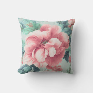 Exquisite Pink Claret Flowers, Green Blue Leaves Outdoor Pillow