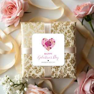 Exquisite Pink Floral Heart Galentine's Day Party Square Sticker