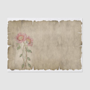 Exquisite Pink Flowers on Parchment Tissue Paper