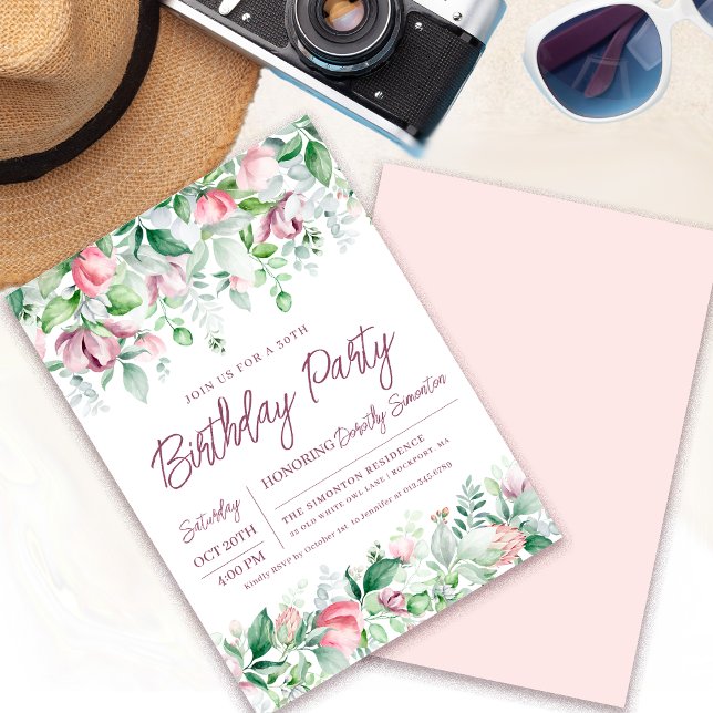 Exquisite Pink Mauve Floral 30th Birthday Invitation (Need a matching welcome sign. How about something else. Message me!)
