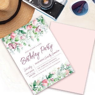 Exquisite Pink Mauve Floral 40th Birthday Invitation