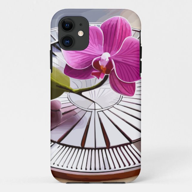 Exquisite Pink Orchid Rests on Silver Plate  Case-Mate iPhone Case (Back)