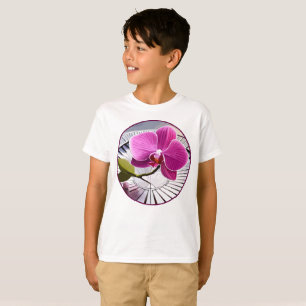 Exquisite Pink Orchid Rests on Silver Plate T-Shirt