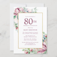 Exquisite Pink Rose Floral 80th Birthday