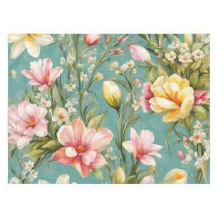 Exquisite Pink, Yellow Magnolia with White Flowers Tablecloth