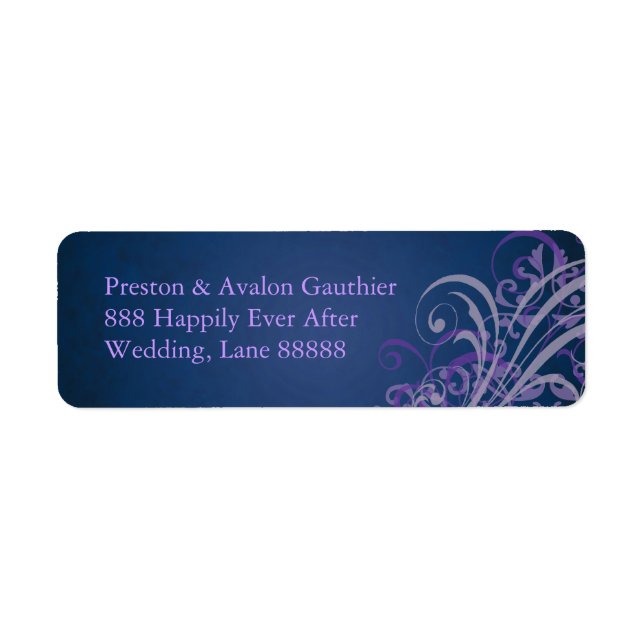 Exquisite Purple Scroll Blue Address Label (Front)
