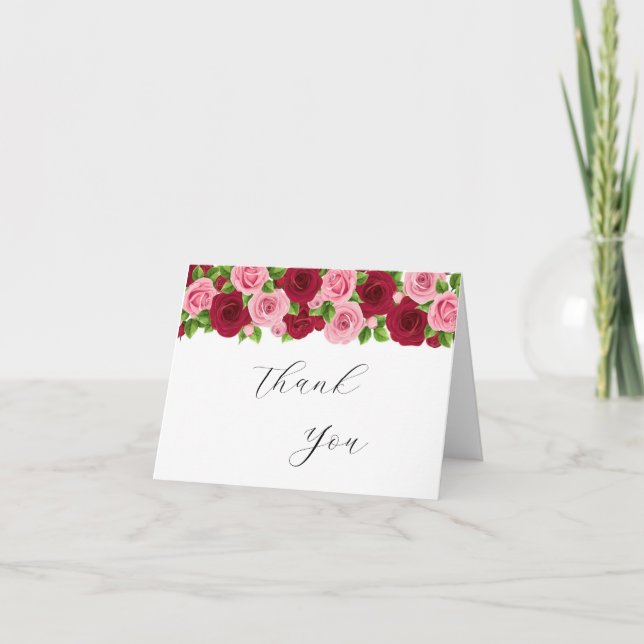  exquisite red and pink floral thank you card (Front)