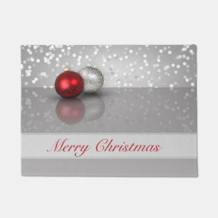 Exquisite Red and Silver Christmas Tree Balls Doormat